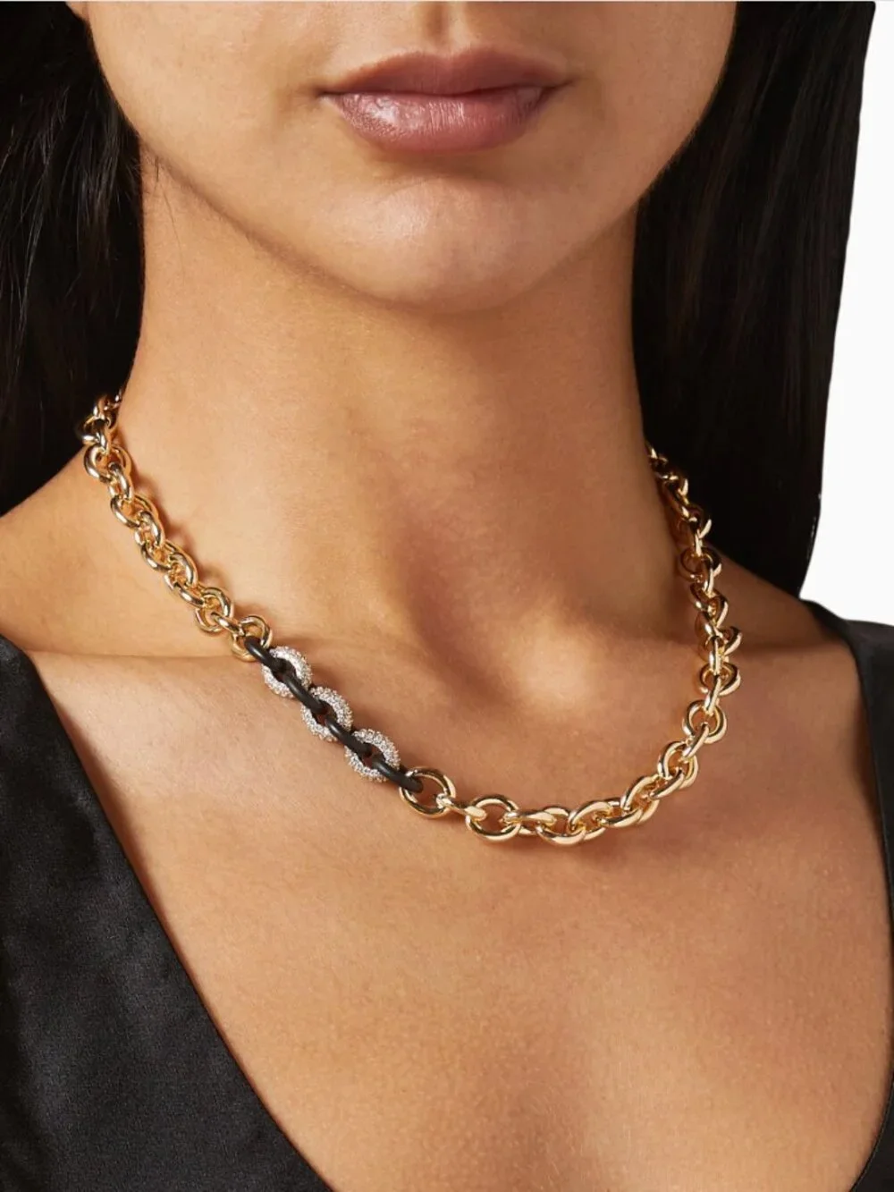 ROXANNE ASSOULIN TOUCH OF MIDNIGHT LINK NECKLACE - Gold & Black - Picture 2 of 8
